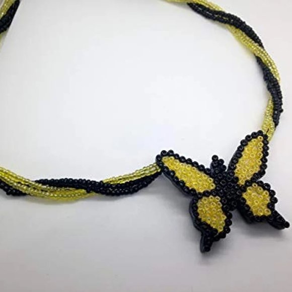 Wooden Beaded Butterfly Necklace handmade handcrafted - Picture 4 of 7